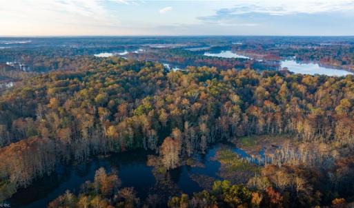 Aerial view of the property from Diacsund Creek with the Chickahominy River in the background