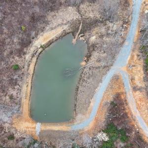 overhead aerial view of pond